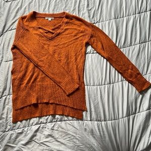 Large Pumpkin colored tight knit sweater, moral fiber